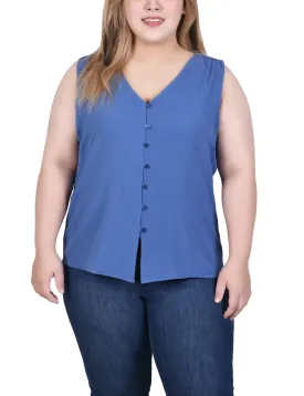 Plus Size Sleeveless Button Front Blouse