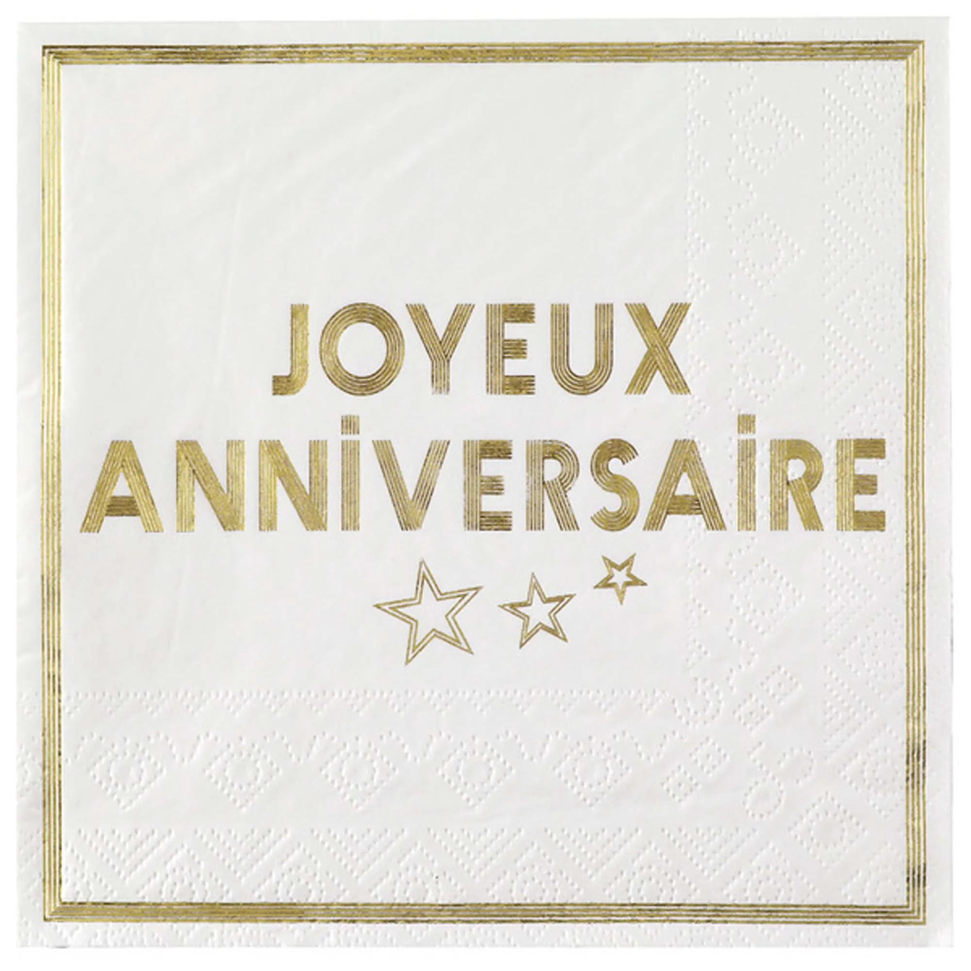 "Joyeux Anniversaire" Birthday Large Lunch Napkins, White and Gold, 10 Count