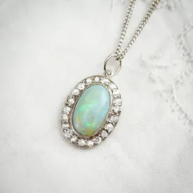 Rare Lovely! Vintage Crystal Opal and Diamond Cluster Pendant