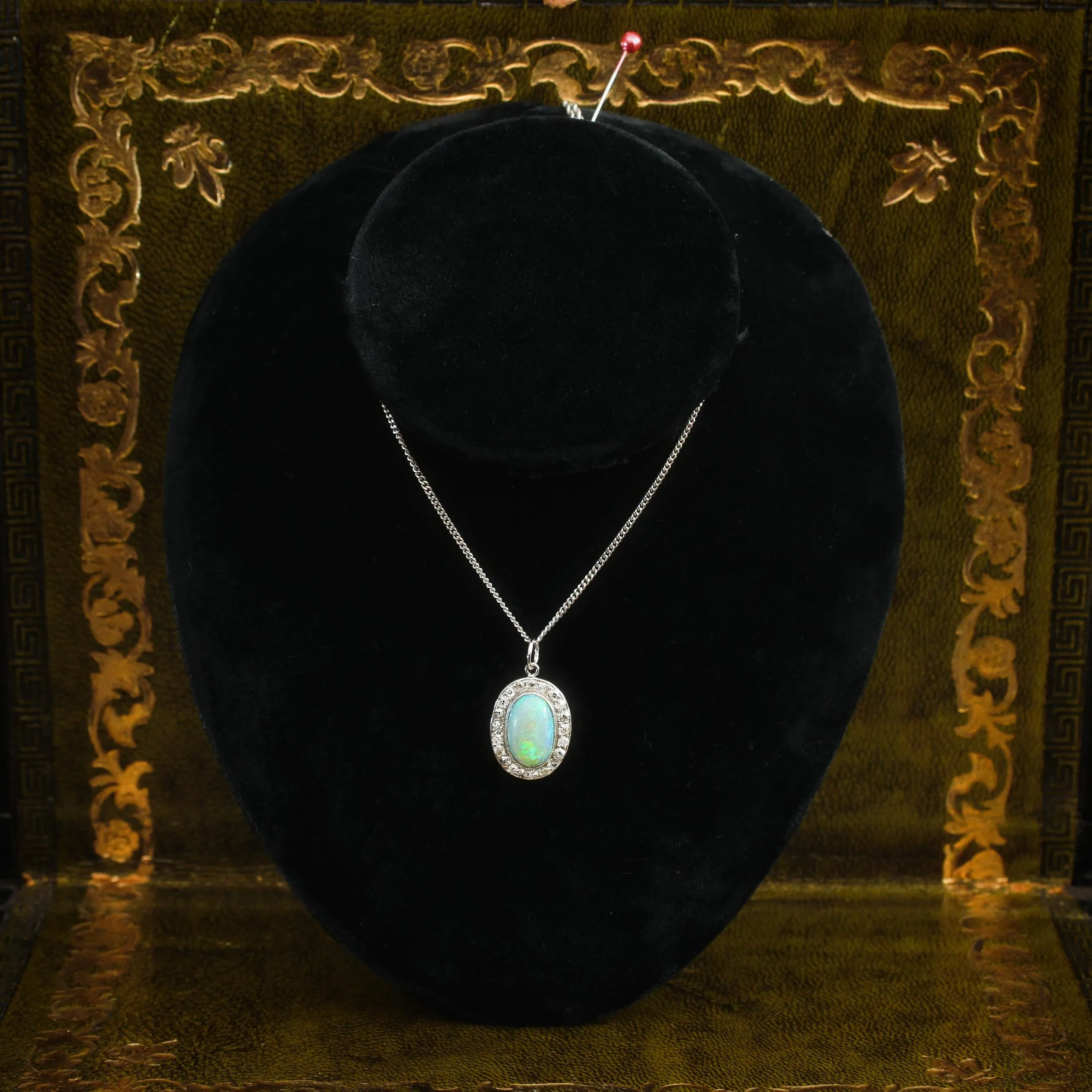 Rare Lovely! Vintage Crystal Opal and Diamond Cluster Pendant