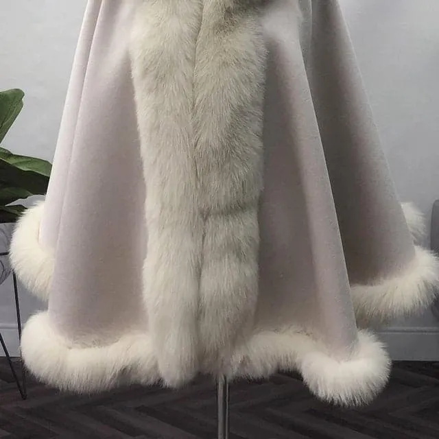 Real Fox Fur Coats - Luxurious, Warm & Timeless - V-Neck, Batwing Sleeves, Cashmere Blend - Sizes Available