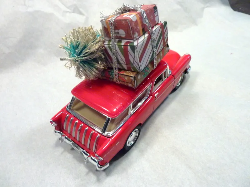 Red Chevy Nomad, Red Truck decor, Diecast car decor, Christmas decorations