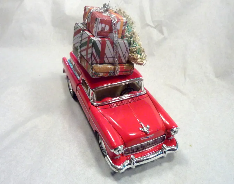 Red Chevy Nomad, Red Truck decor, Diecast car decor, Christmas decorations