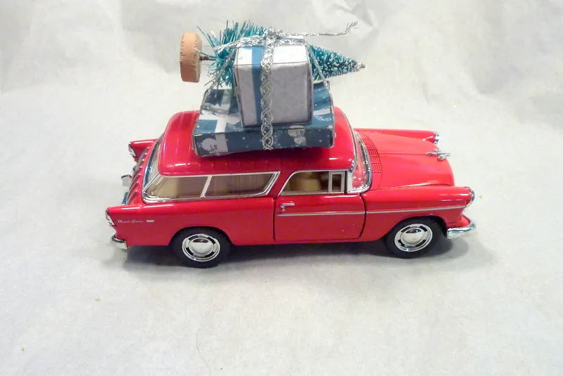 Red Chevy Nomad, Red Truck decor, Diecast car decor, Christmas decorations