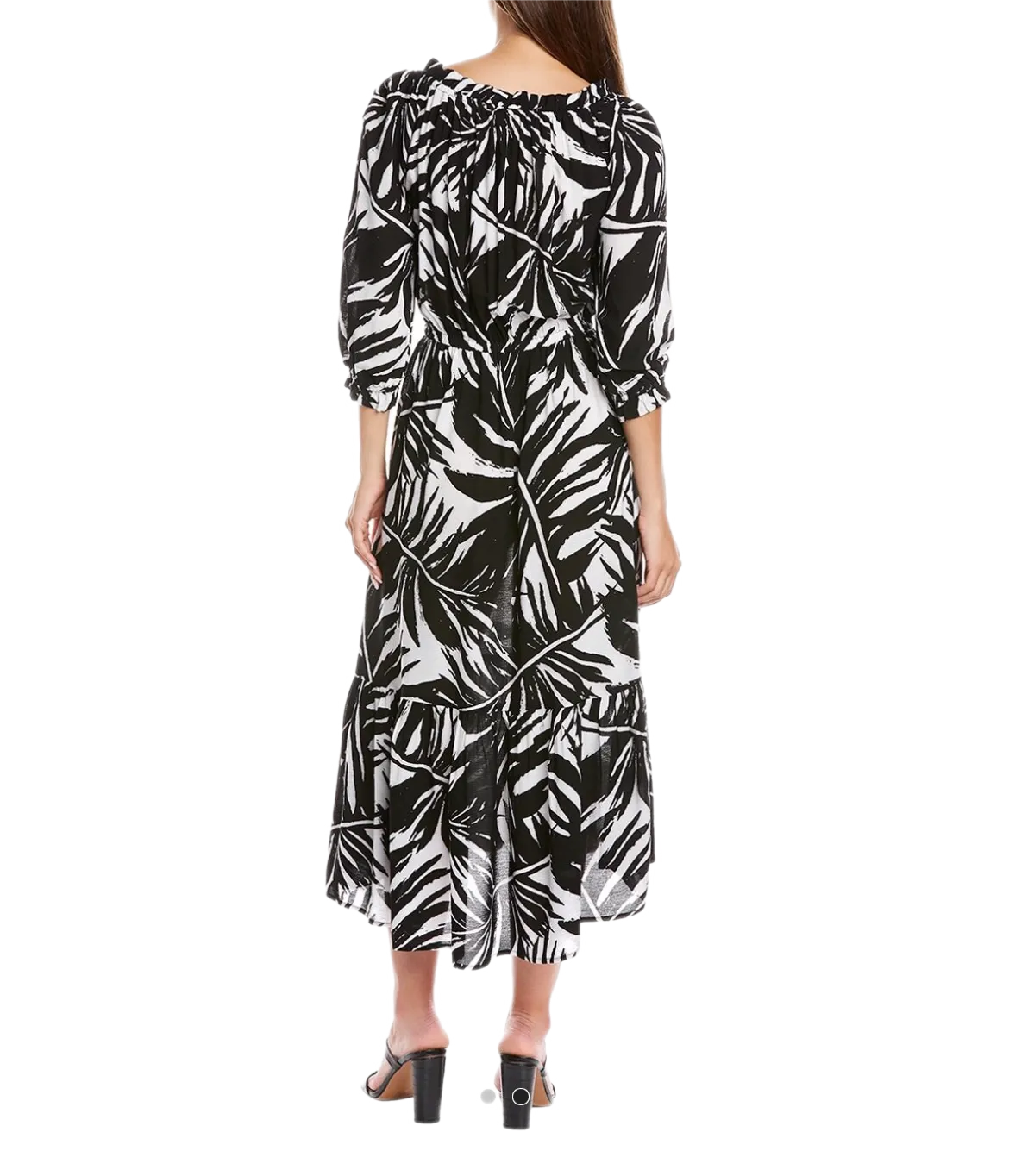 Ruffled Printed Textured Breathable Rayon Crepe Dress with elastic waist and self belt in black floral print