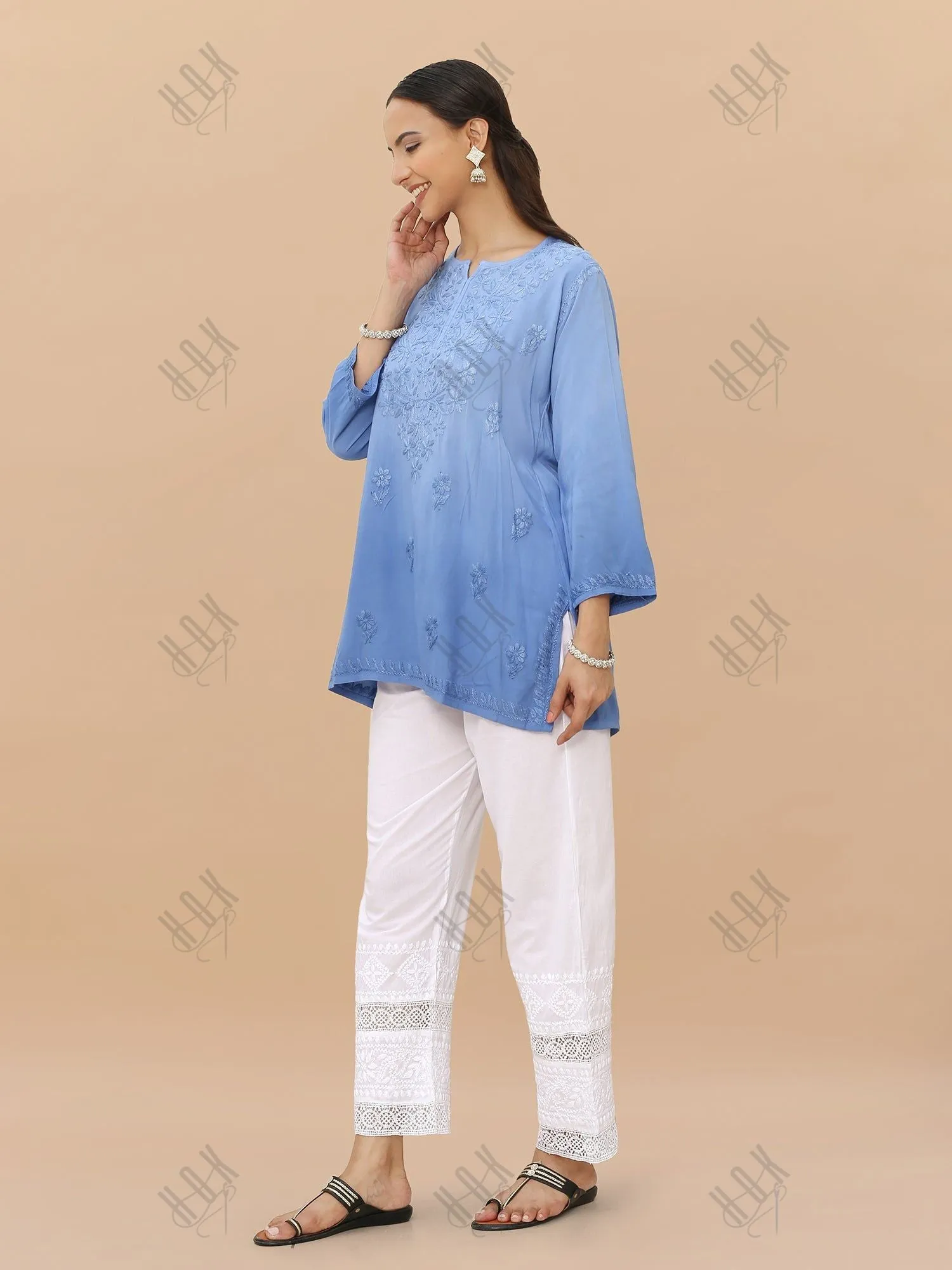 Saba Chikankari Short Kurta in Rayon cotton - Blue