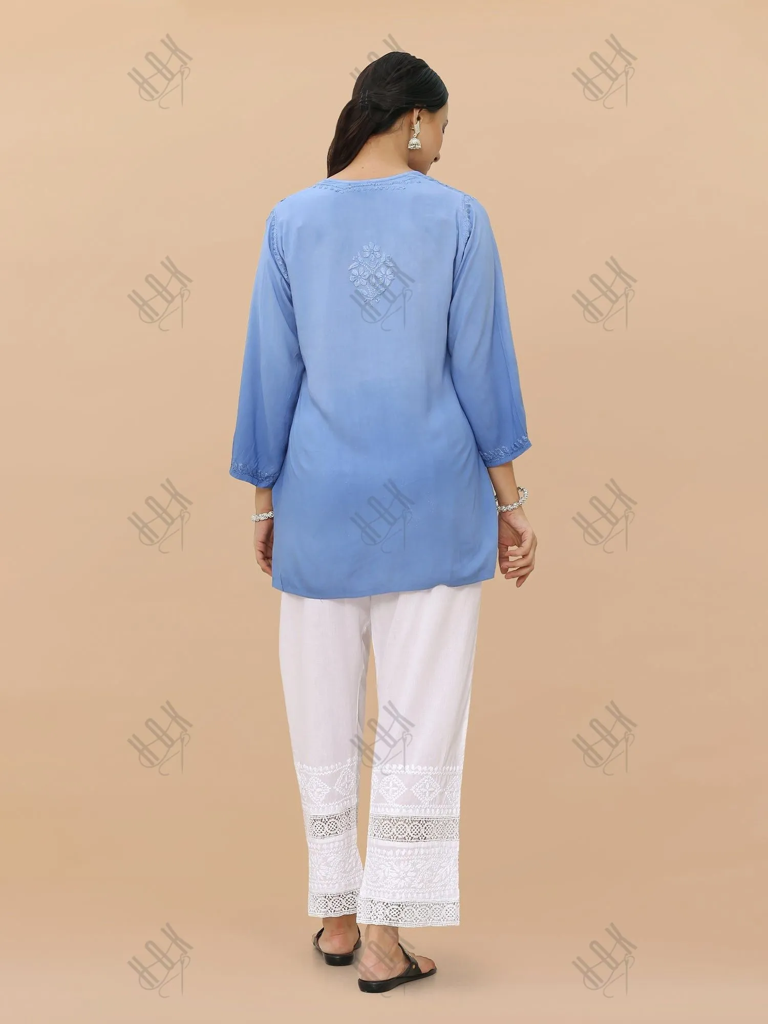 Saba Chikankari Short Kurta in Rayon cotton - Blue