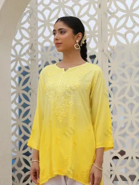 Saba Chikankari Short Kurta in Rayon cotton - Yellow