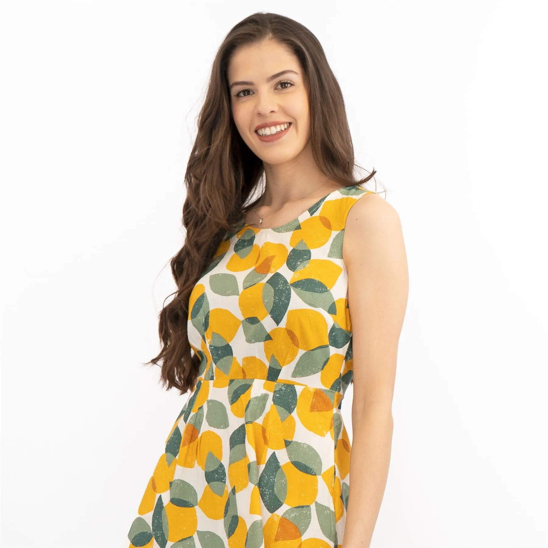 Seasalt Quick Sketch Lemon Lime Sleeveless Fit & Flare Dresses with Pockets (PETITE)