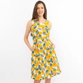 Seasalt Quick Sketch Lemon Lime Sleeveless Fit & Flare Dresses with Pockets (PETITE)