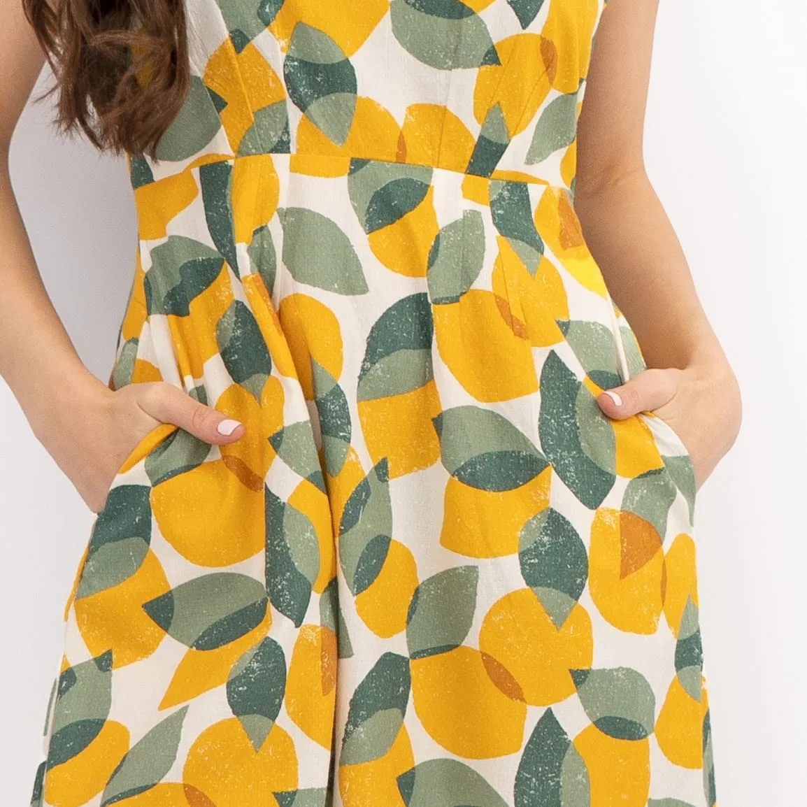 Seasalt Quick Sketch Lemon Lime Sleeveless Fit & Flare Dresses with Pockets (PETITE)