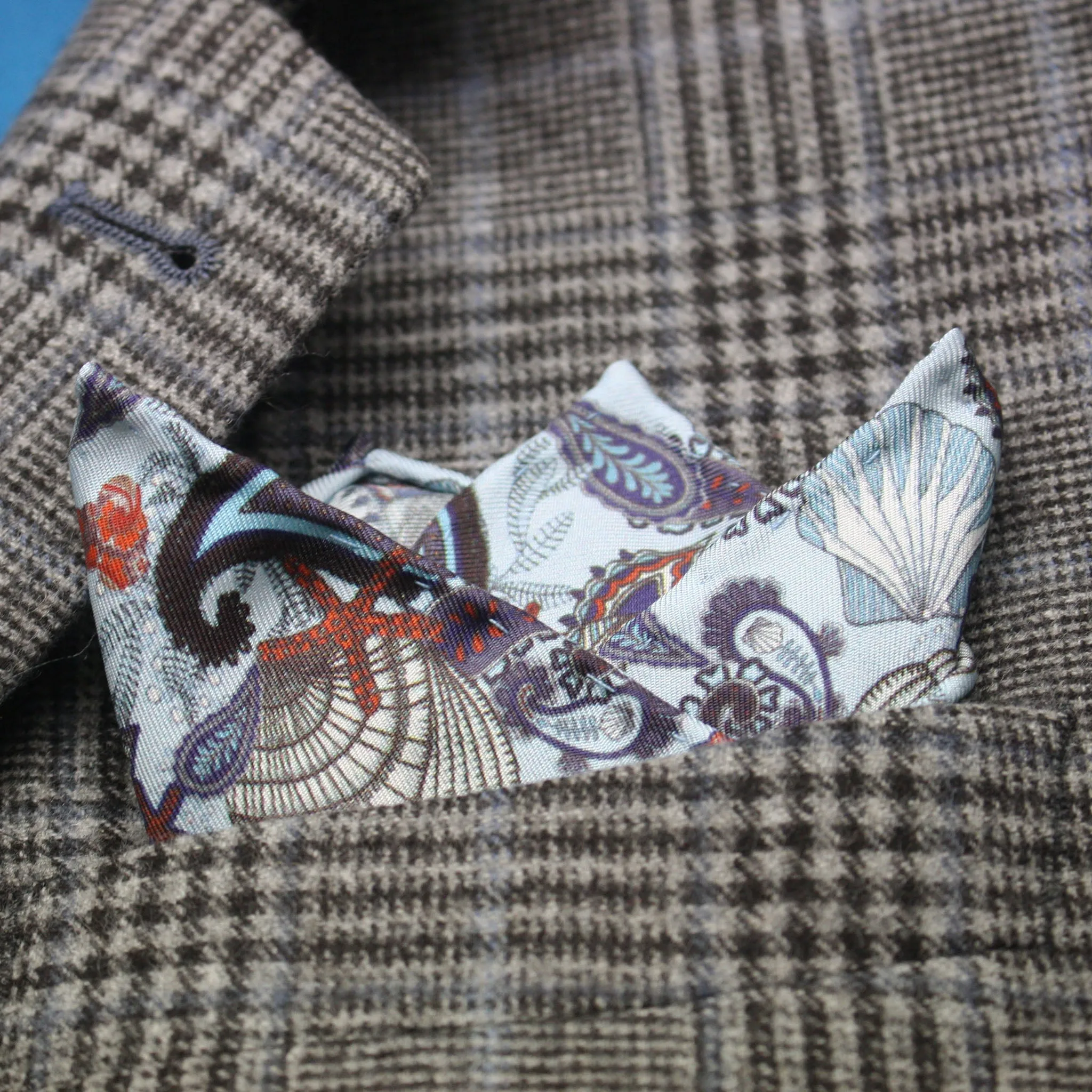 Silk printed pocket square Blue