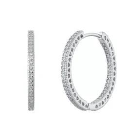 Silver Sparkling Pave Heart Hoop Earrings