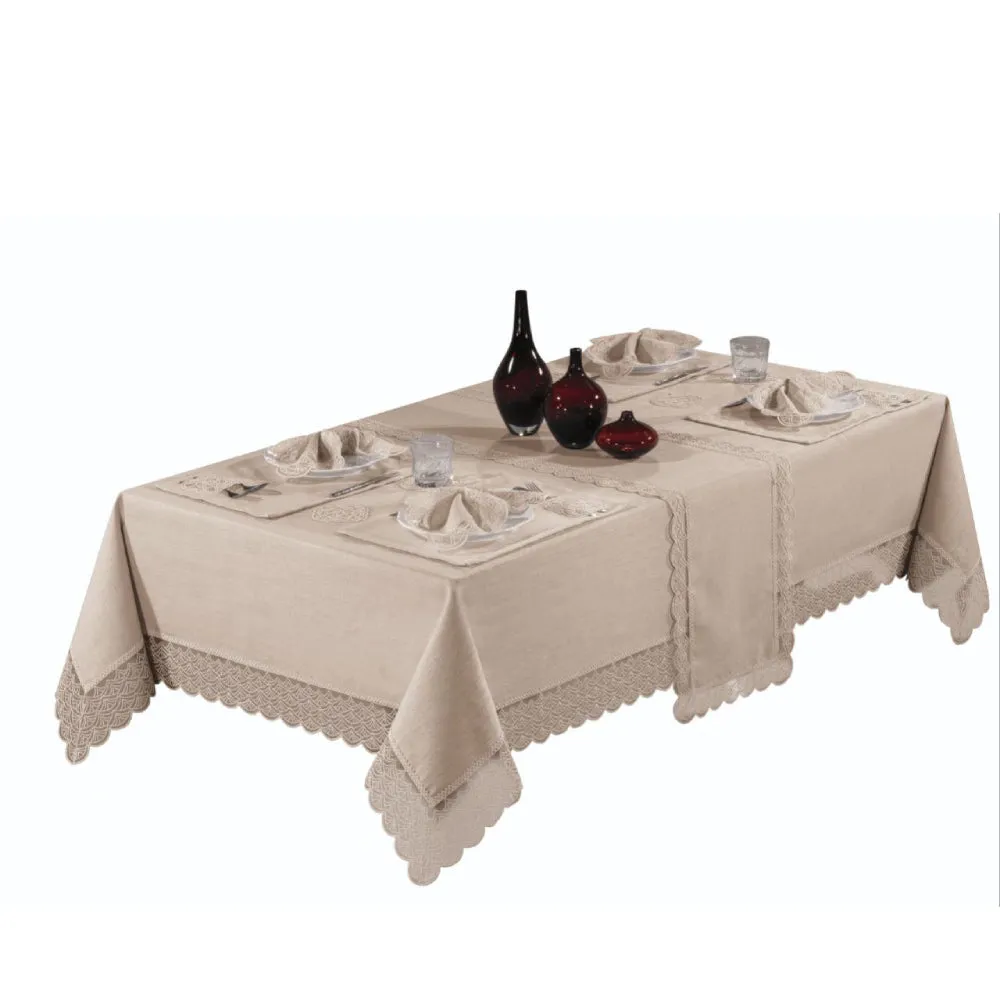 Tablecloth, Runner and Placemat Set for Wedding Gift or Anniversary, Family Gatherings, or Housewarming Gift, 26-Piece Farmhouse Style Set