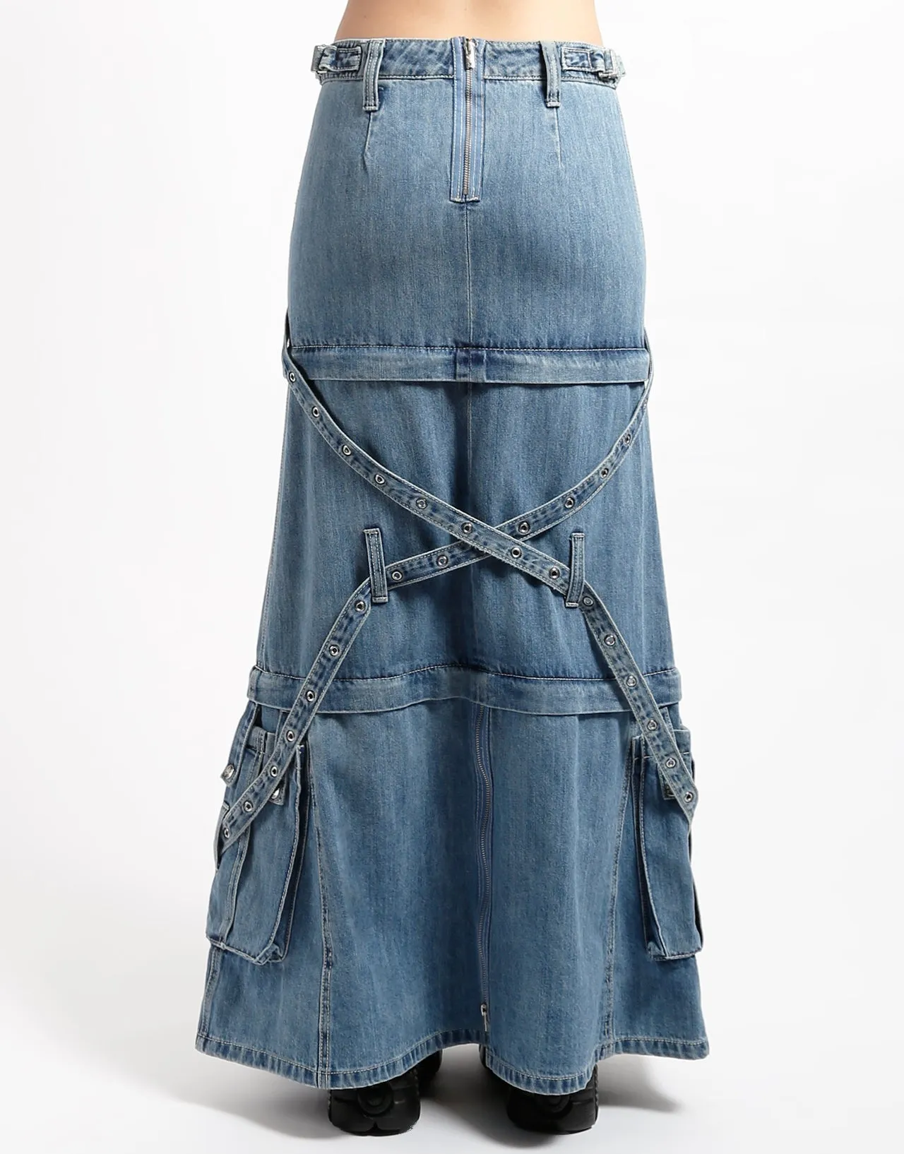 TRIPLE ZIP OFF SKIRT LIGHT DENIM