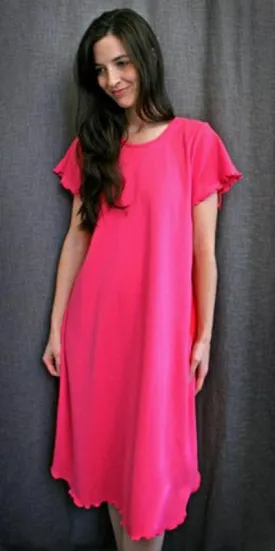 Vibrant Brights Short Sleeve 3/4 Length Gown Interlock Collection Hot Pink