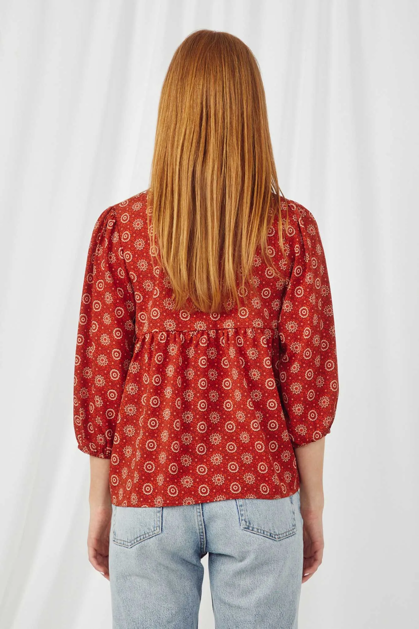 Womens Floral Printed Peasant Top