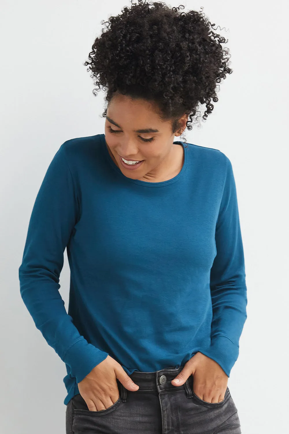 Women's Luxe 100% Organic Cotton Jewel Neck Long Sleeve Tee