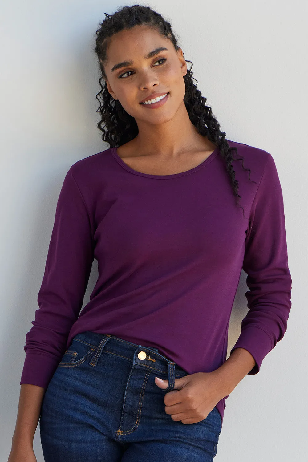 Women's Luxe 100% Organic Cotton Jewel Neck Long Sleeve Tee