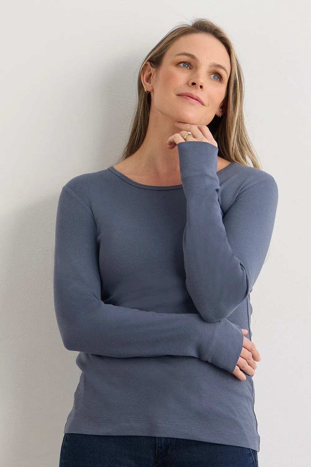 Women's Luxe 100% Organic Cotton Jewel Neck Long Sleeve Tee