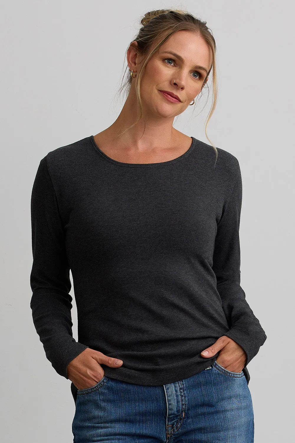 Women's Luxe 100% Organic Cotton Jewel Neck Long Sleeve Tee