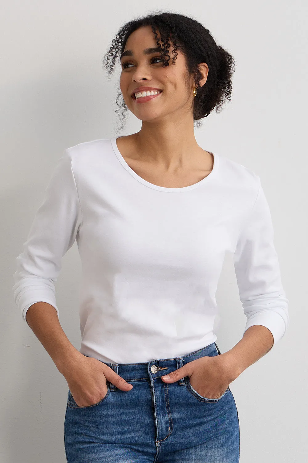 Women's Luxe 100% Organic Cotton Jewel Neck Long Sleeve Tee